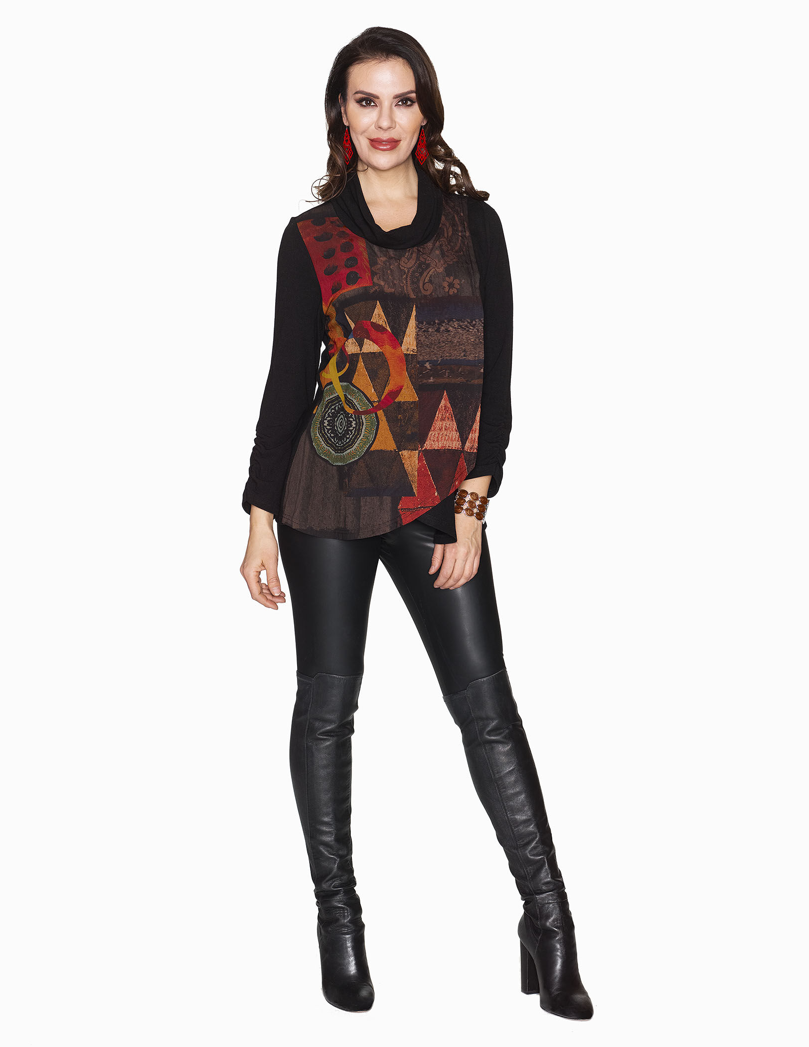 Colorful Mosaic Cowl Shirt